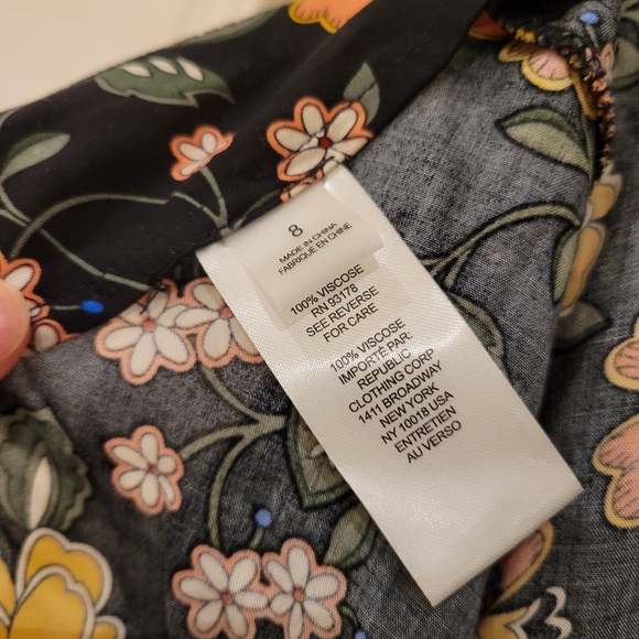 Tahari black and yellow peach floral A line midi skirt - Picture 6 of 7